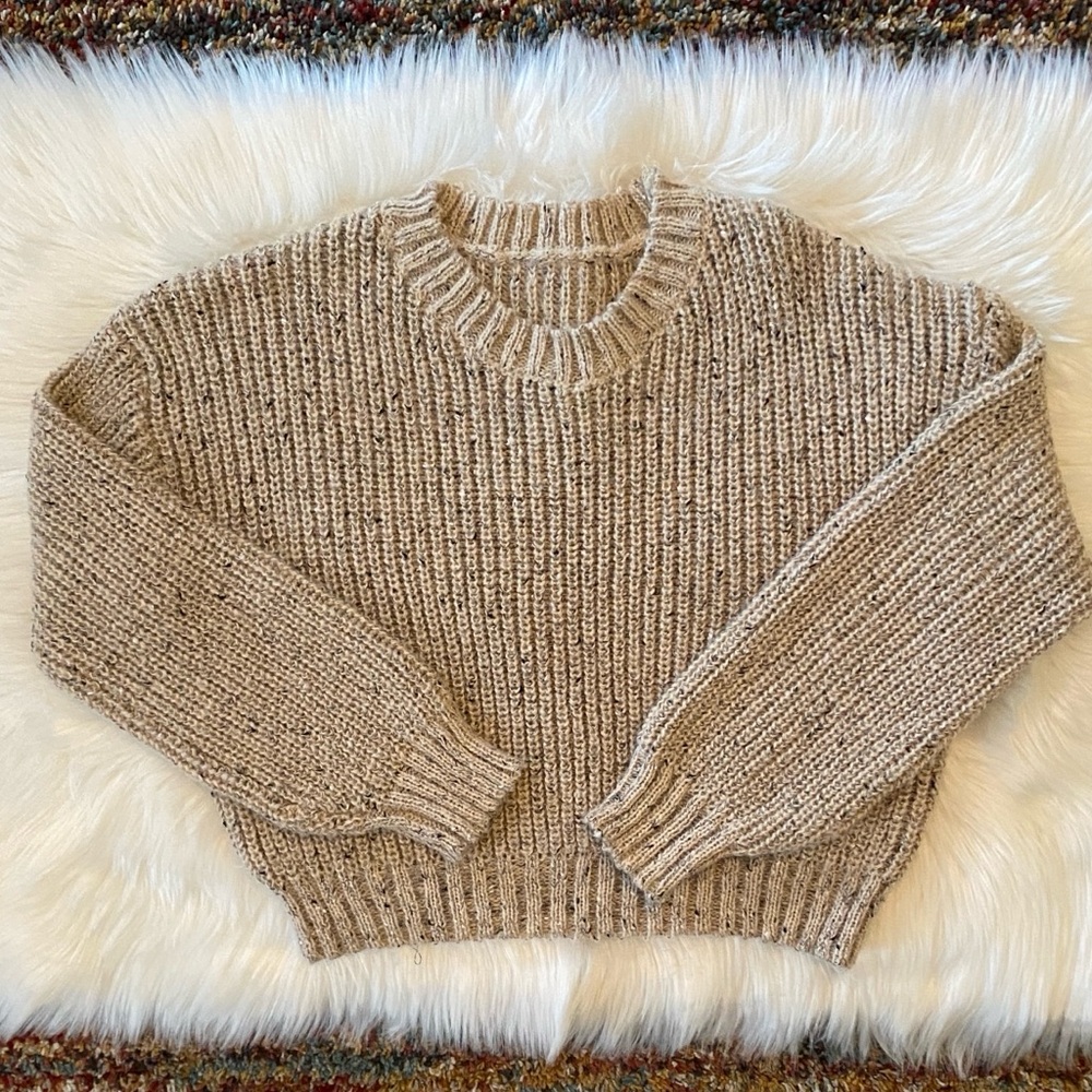 Cropped Tan Tweed Knit Sweater - Picture 3 of 4